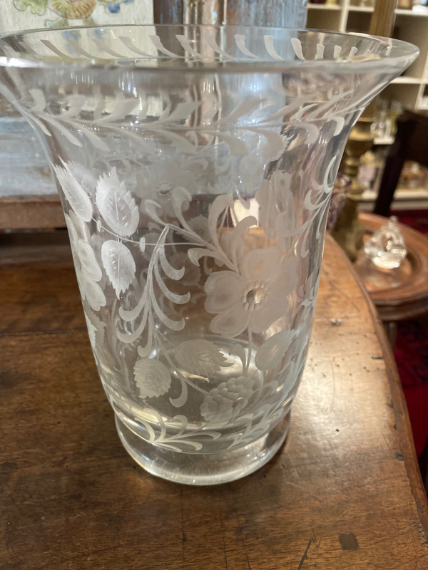 Engraved crystal vase