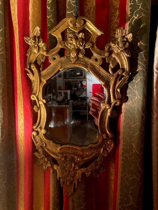 Beautiful cartridge mirror between two in gilded wood, Louis XV style, openwork period late 18th century