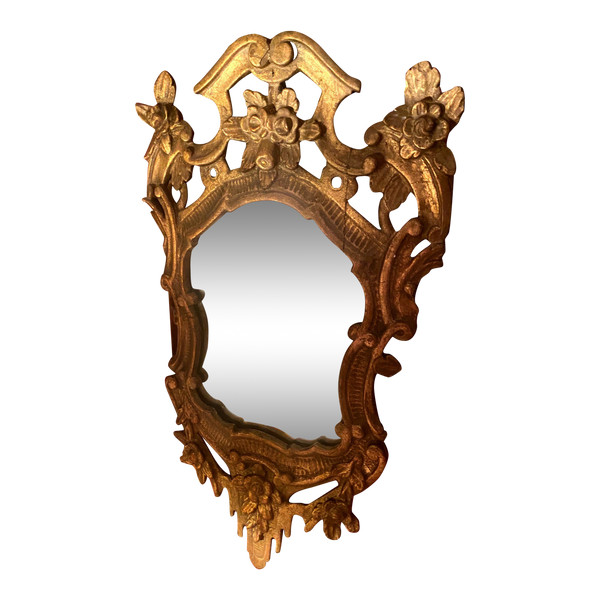 Beautiful cartridge mirror between two in gilded wood, Louis XV style, openwork period late 18th century