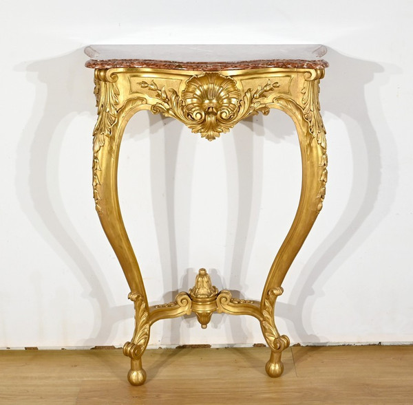 Wall Console in Golden Wood, Louis XV style, Napoleon III period – Mid-19th century