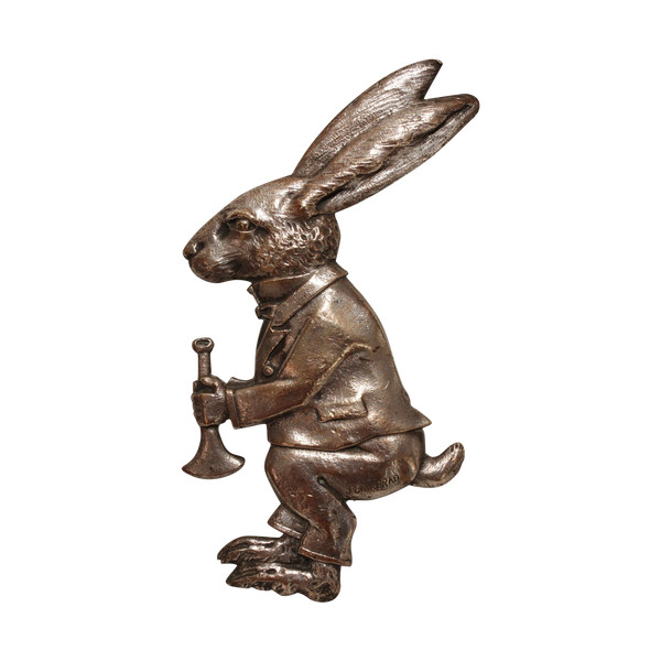 Silvered bronze plaque 'Rabbit with bugle' signed M. Podiebrad circa 1920-1930