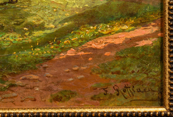 Au bord de la Meuse près de Waulsort par François Roffiaen (1820-1898) Huile sur toile