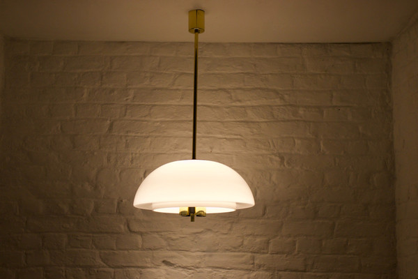 Brass and opaline pendant chandelier.