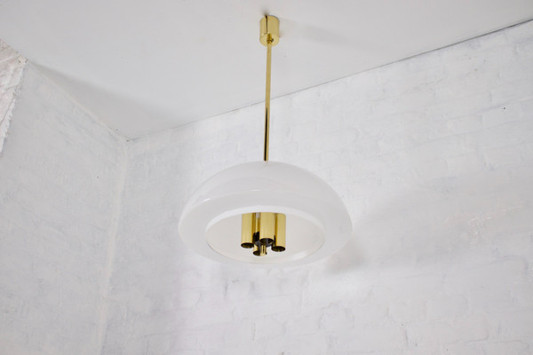 Brass and opaline pendant chandelier.