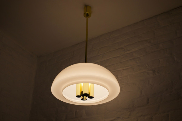 Brass and opaline pendant chandelier.