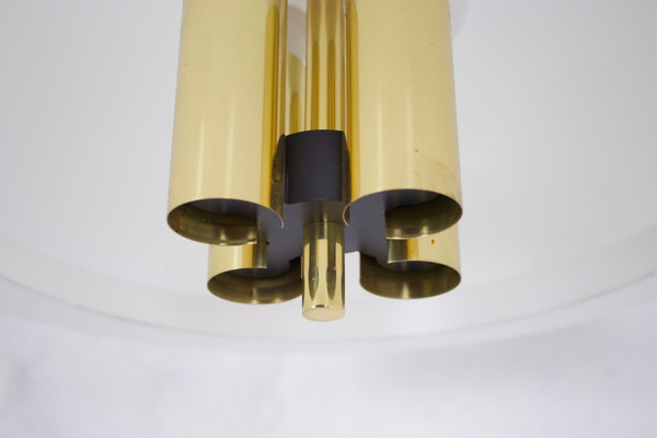 Brass and opaline pendant chandelier.