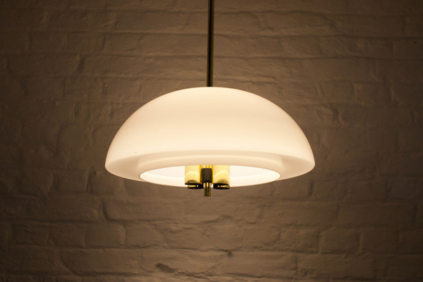 Brass and opaline pendant chandelier.