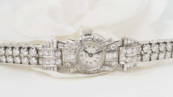 White gold platinum and diamond watch