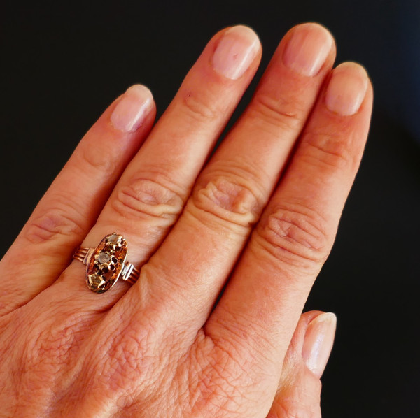 Old Ring Set With 3 Rose Cut Diamonds, Horse Head Hallmark, 18 Carat Rose Gold.