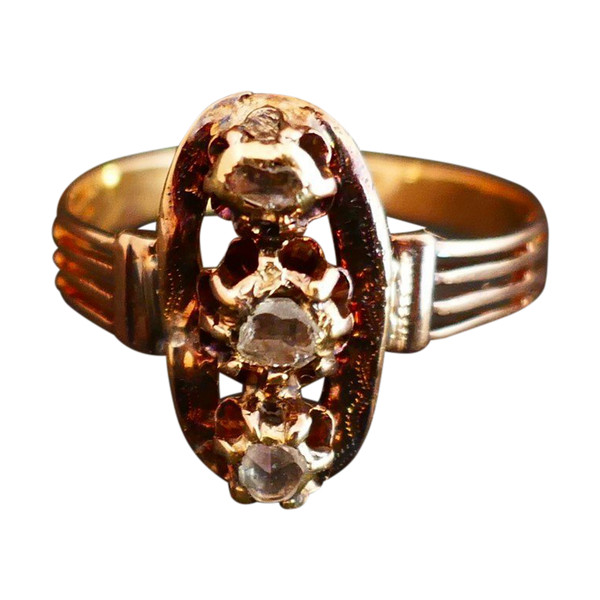 Old Ring Set With 3 Rose Cut Diamonds, Horse Head Hallmark, 18 Carat Rose Gold.