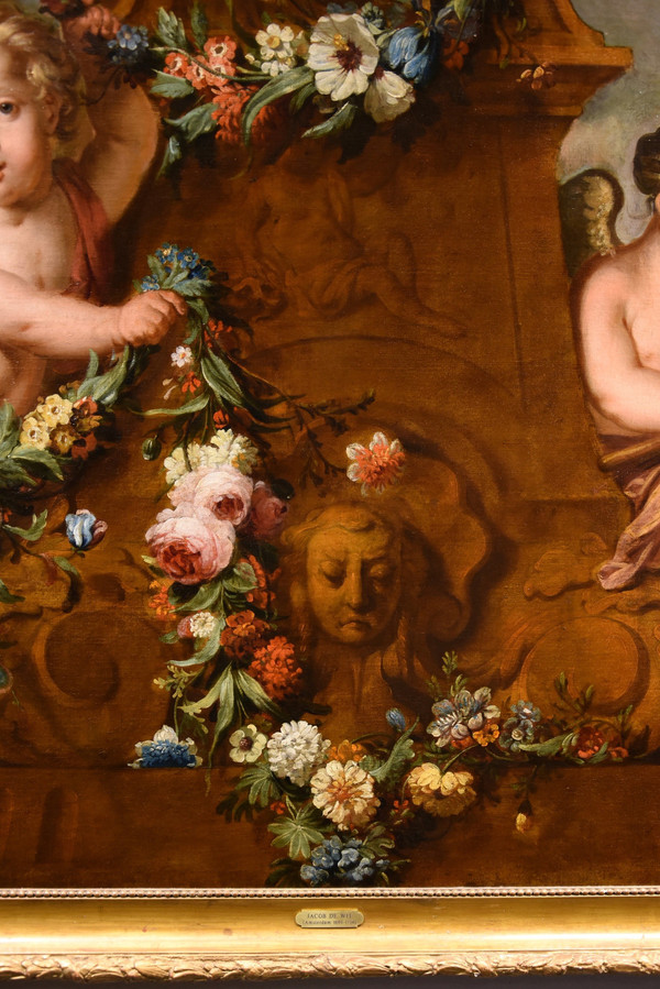 Jacob De Wit (amsterdam, 1695 - 1754), Pair Of Cupids With Garland Of Flowers