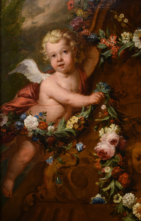 Jacob De Wit (amsterdam, 1695 - 1754), Pair Of Cupids With Garland Of Flowers