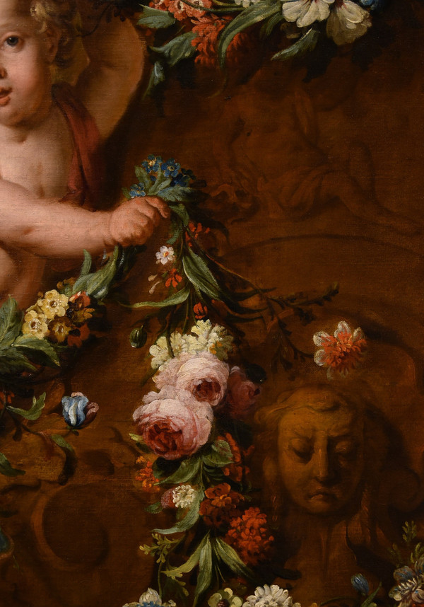 Jacob De Wit (amsterdam, 1695 - 1754), Pair Of Cupids With Garland Of Flowers