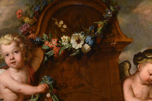 Jacob De Wit (amsterdam, 1695 - 1754), Pair Of Cupids With Garland Of Flowers