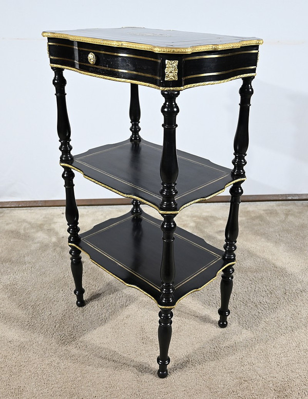 Rare small side table in blackened pearwood and brass, Napoleon III period - mid-19th century