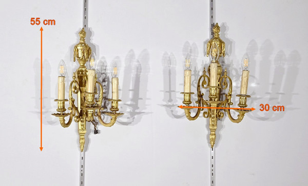 Pair of bronze wall lights, Louis XVI style - 1st part 19th century