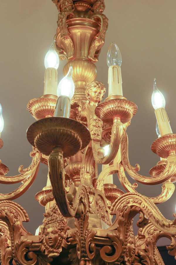 Gilded bronze chandelier after André Charles Boulle late 19th century