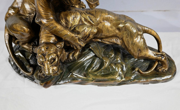 Bronze group "Combat de Tigres", signed E. Drouot - Late 19th century