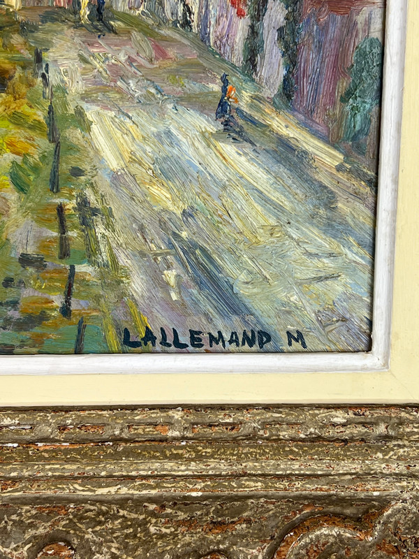 DIPINTO / OLIO SU TAVOLA RAFFIGURANTE UN PAESAGGIO FIRMATO "M. LALLEMAND