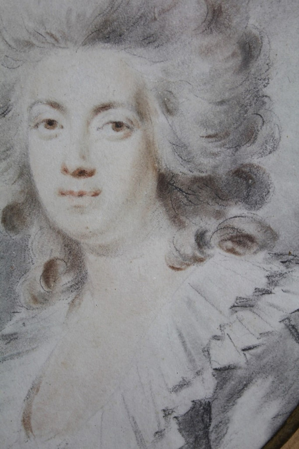 Oval watercolor portrait "Woman in the taste of the 18th century" early 19th century period