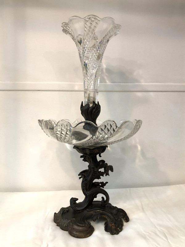 Baccarat crystal centerpiece / fruit and flower bowl mounted on 19th century bronze patina regula