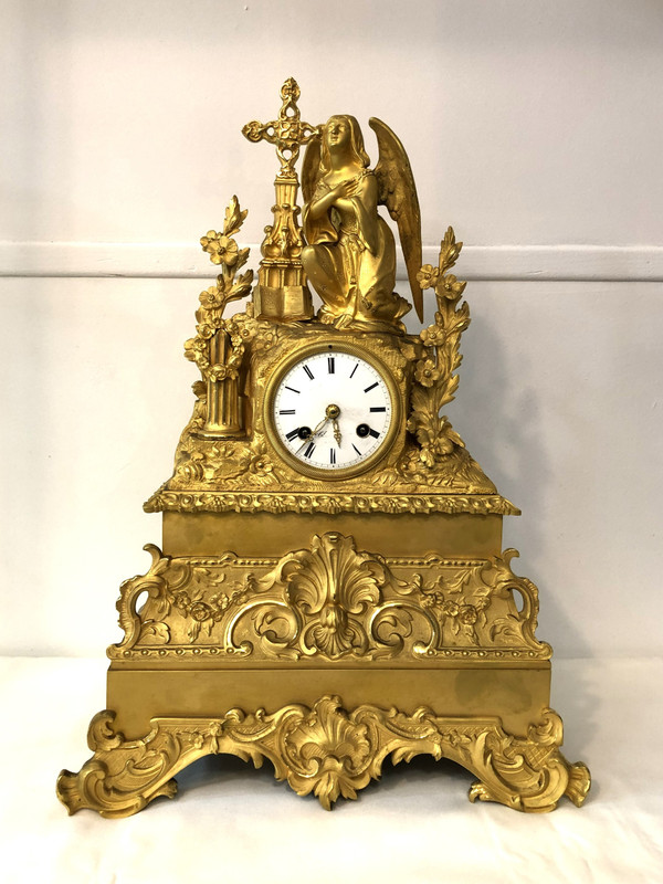 Large antique gilt bronze clock with blown glass globe, 19th c.