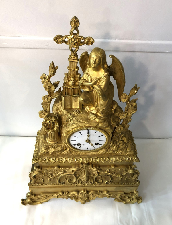 Large antique gilt bronze clock with blown glass globe, 19th c.