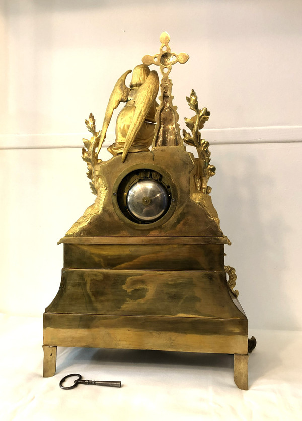 Large antique gilt bronze clock with blown glass globe, 19th c.