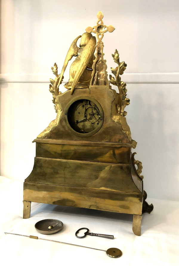 Large antique gilt bronze clock with blown glass globe, 19th c.