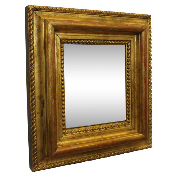 Antique Gilded And Beaded Mirror, Square Format, Glace Mercure 43 X47 Cm