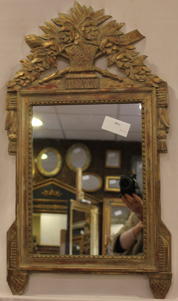 Miroir Style Louis XVI, Bois Sculpté Et Patine De Vie, 45 X 81 Cm