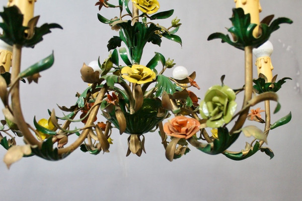 6-Arm Painted Sheet Metal Flower Chandelier