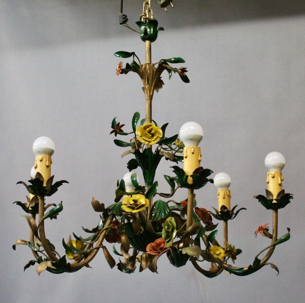 6-Arm Painted Sheet Metal Flower Chandelier