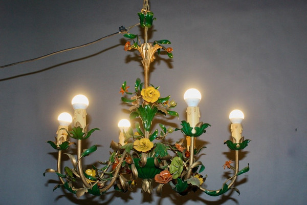 6-Arm Painted Sheet Metal Flower Chandelier