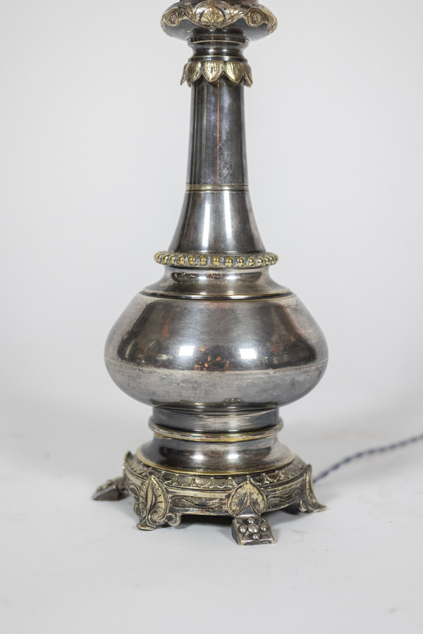 Pair of metal and silver-plated bronze lamps. Circa 1880