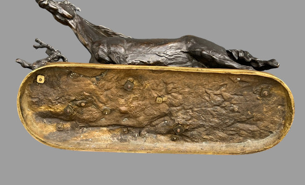 PIERRE JULES MÊNE BRONZE SCULPTURE "CHEVAL A LA BARRIERE DJINN ÉTALON BARBE