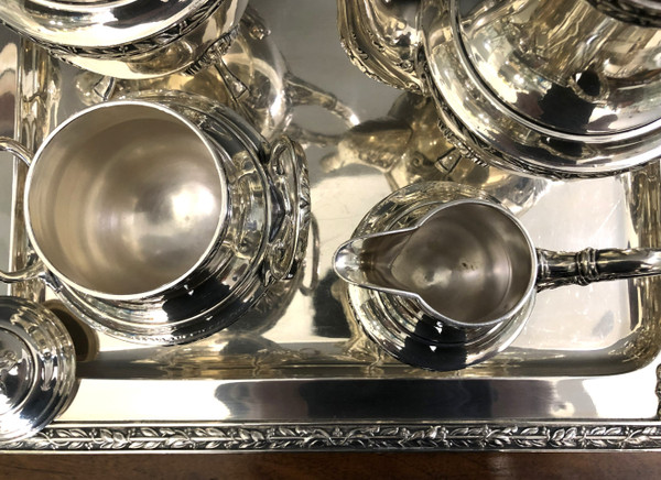 CHRISTOFLE 4-piece silver-plated coffee/tea service + tray, LAURIER model