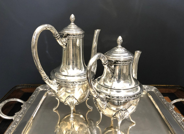 CHRISTOFLE 4-piece silver-plated coffee/tea service + tray, LAURIER model