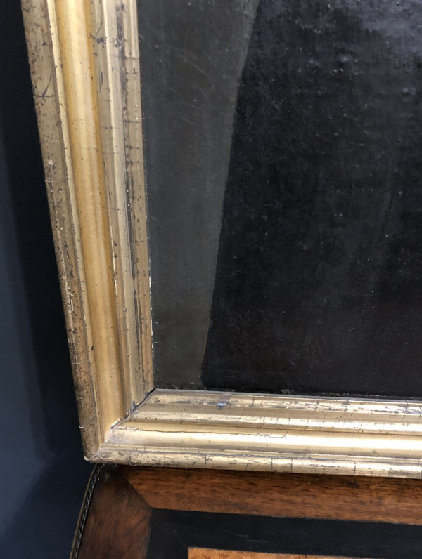 Old framed portrait of a notable signed MICHEL C. gilded frame with gold leaf Oil on canvas XIX