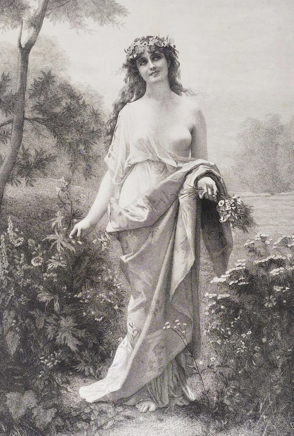 Flore Gravure Mythologique 19ème Nymphe  d'après Alexandre Cabanel