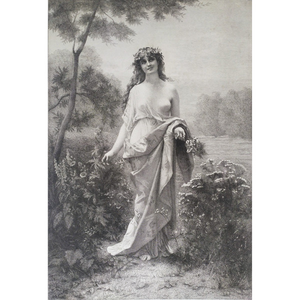 Flore Gravure Mythologique 19ème Nymphe  d'après Alexandre Cabanel