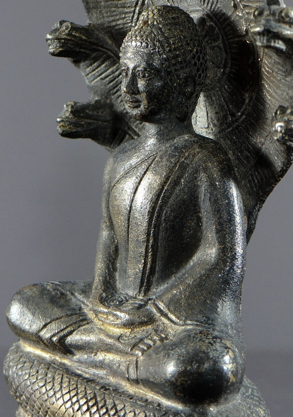 Thailand Or Burma, 1930s/1950s, Statue Of Buddha Under The Naga In Bronze.