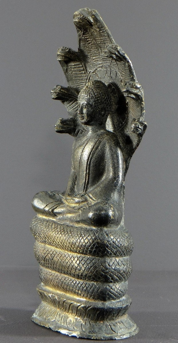 Thailand Or Burma, 1930s/1950s, Statue Of Buddha Under The Naga In Bronze.