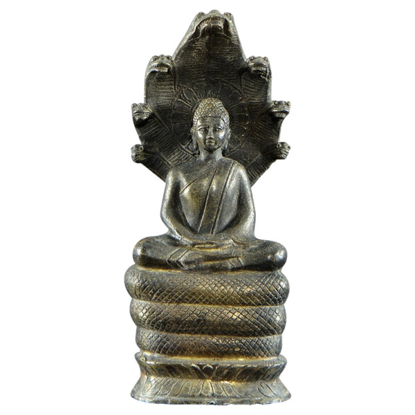 Thailand Or Burma, 1930s/1950s, Statue Of Buddha Under The Naga In Bronze.