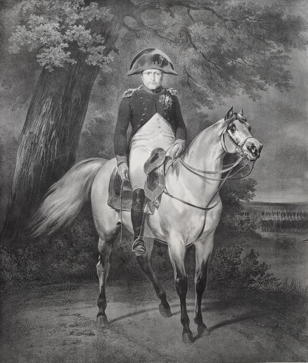 Napoleon Bonaparte On Horse By Engelmann Lithograph After Vernet Dated 1820