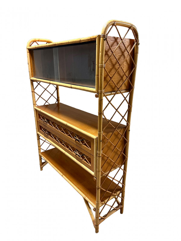 vintage rattan bookcase