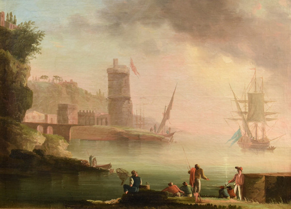 Coastal View At Sunset, Charles François Grenier De Lacroix De Marseille (1700 - 1782)