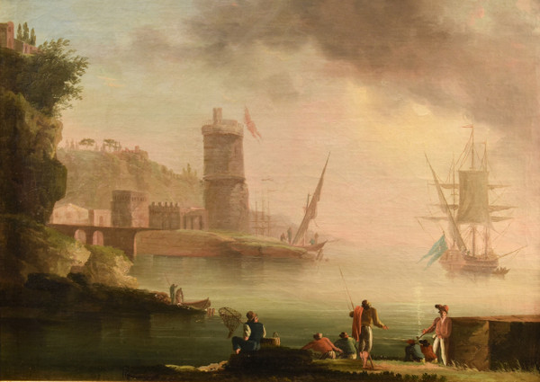 Coastal View At Sunset, Charles François Grenier De Lacroix De Marseille (1700 - 1782)