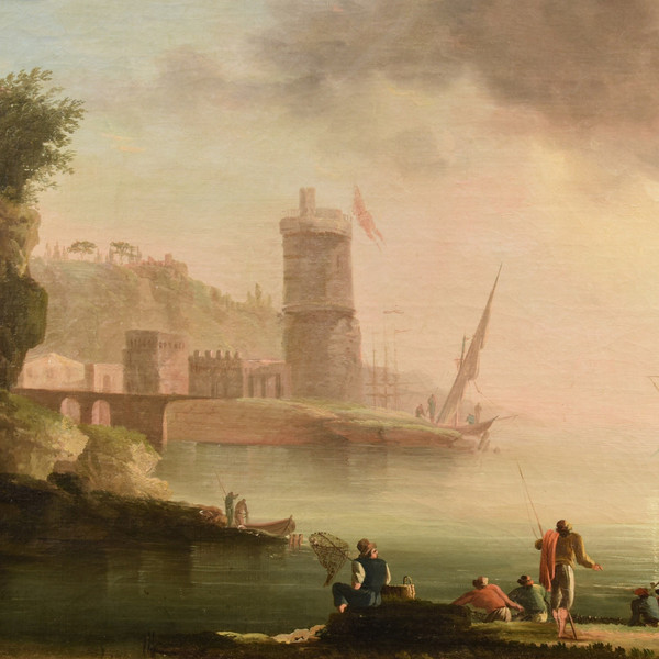 Coastal View At Sunset, Charles François Grenier De Lacroix De Marseille (1700 - 1782)