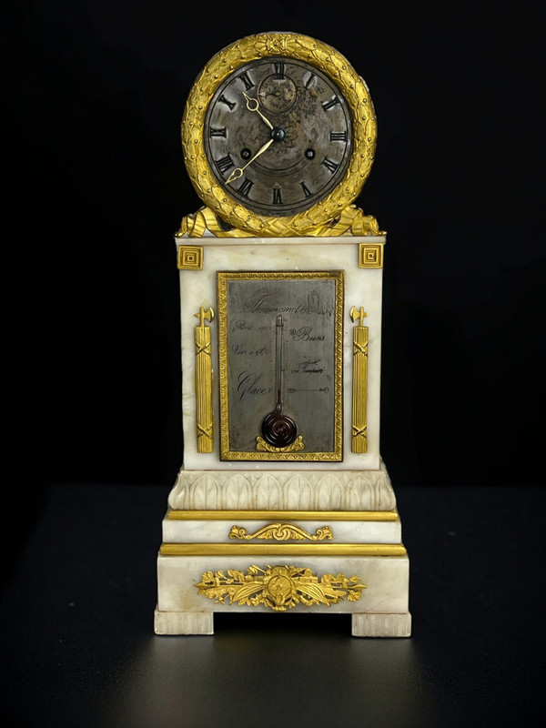 OROLOGIO D'EPOCA CHARLES X CON TERMOMETRO IN ALABASTRO E ORMOLO